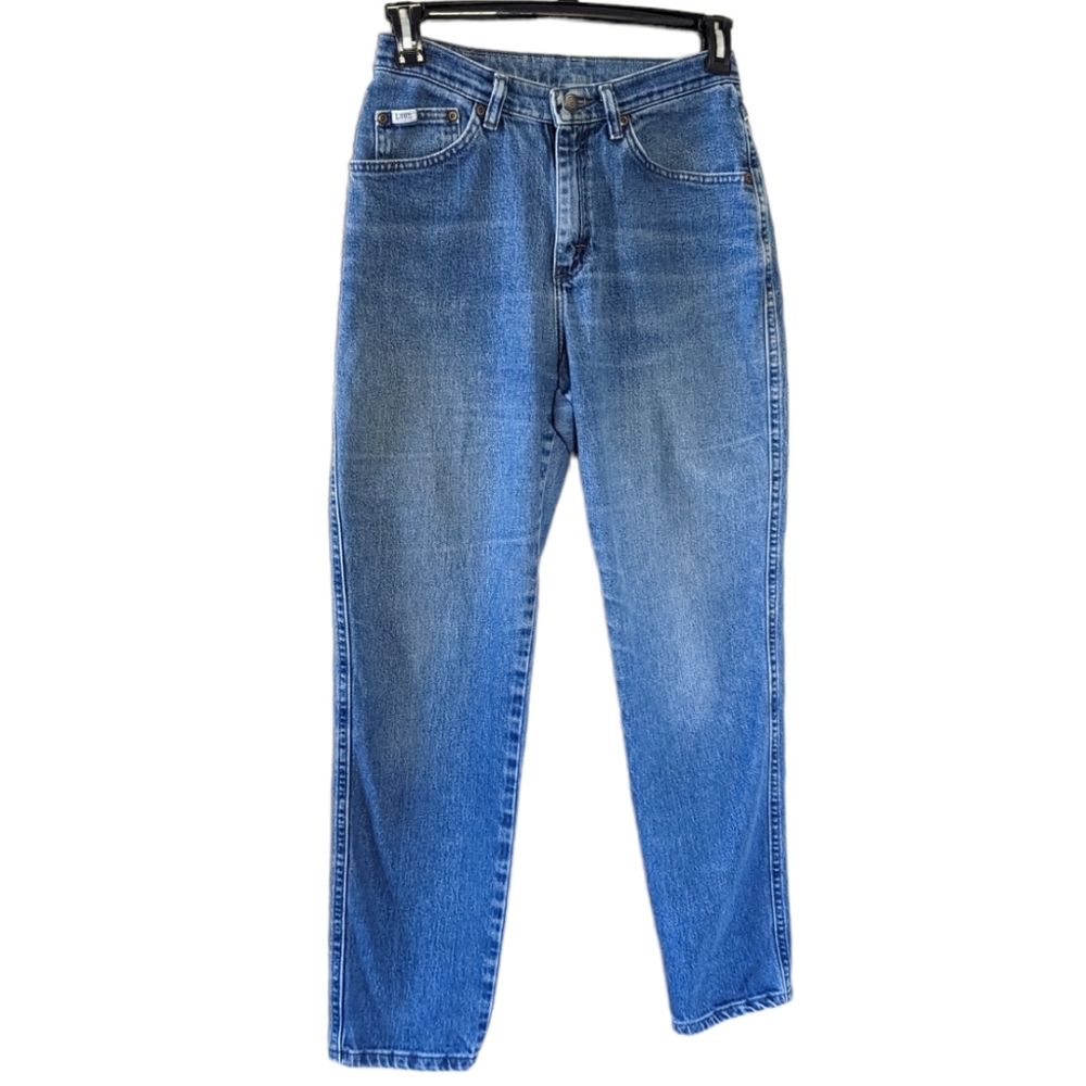 Vintage Lee Women's Jeans Medium Wash 28 Waist Blue Denim Tapered High Waisted
